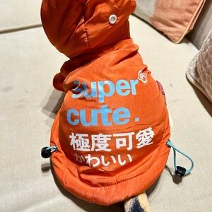 Orange Hooded Pet Jacket with Blue Text